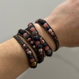 Chan Luu Leather Wrap Bracelet - Pink / Brown / Blue